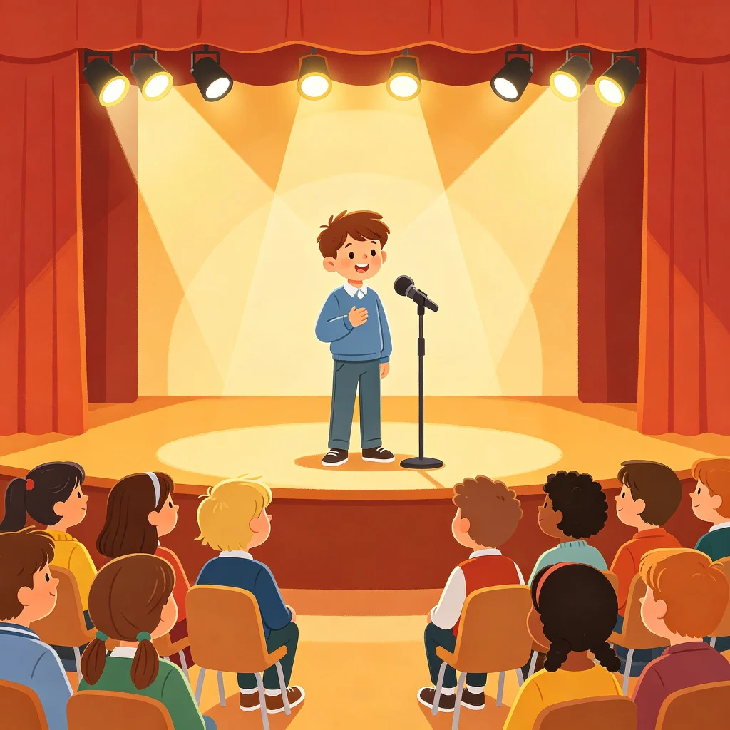 Giving speech on stage