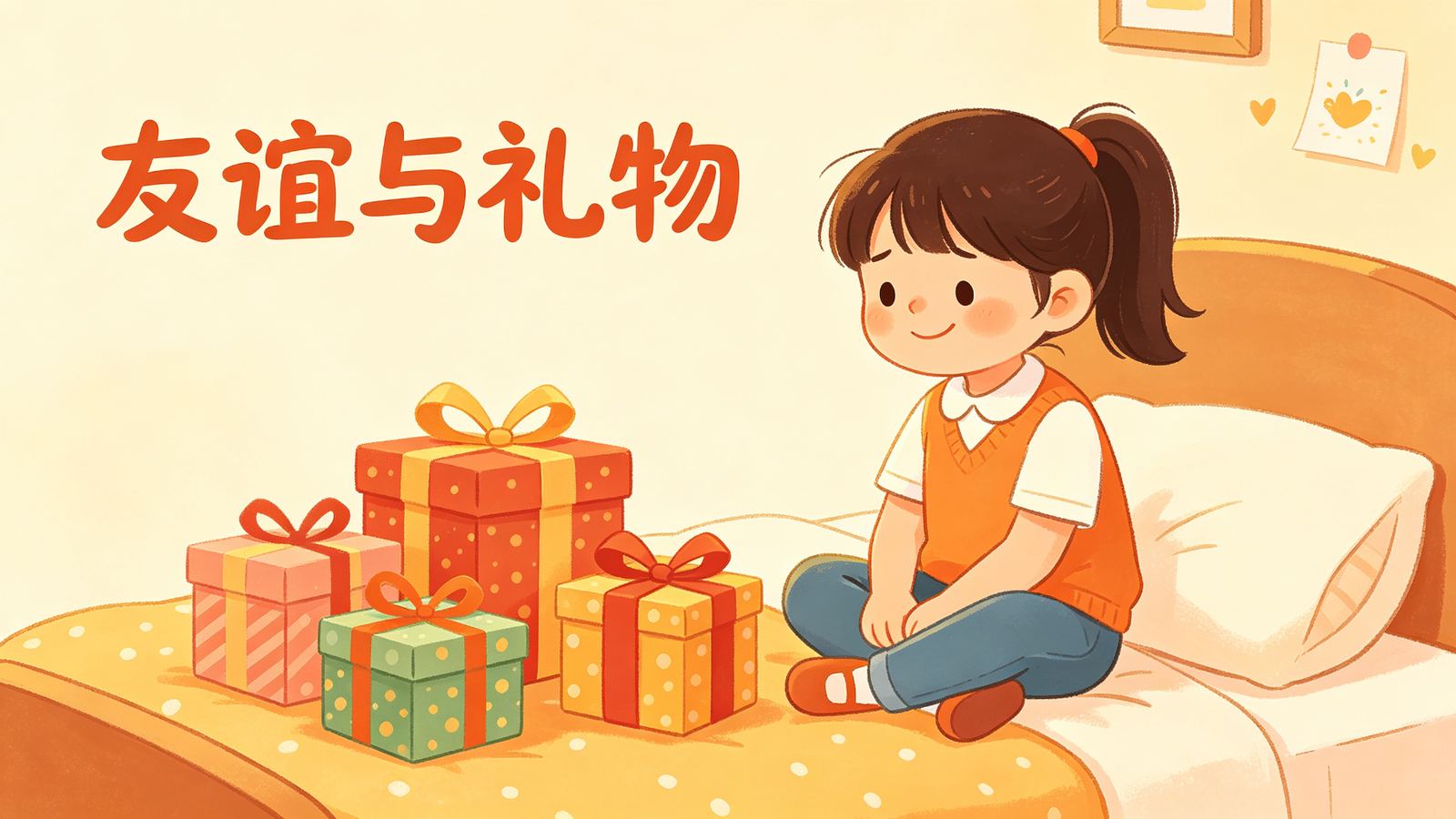 女孩与礼物盒主题插画