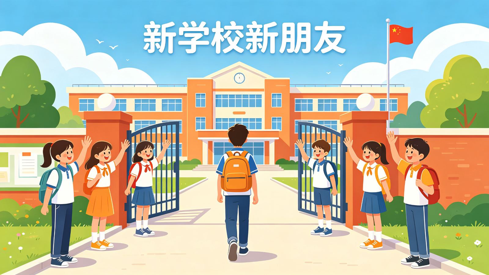 新学校交朋友主题插画