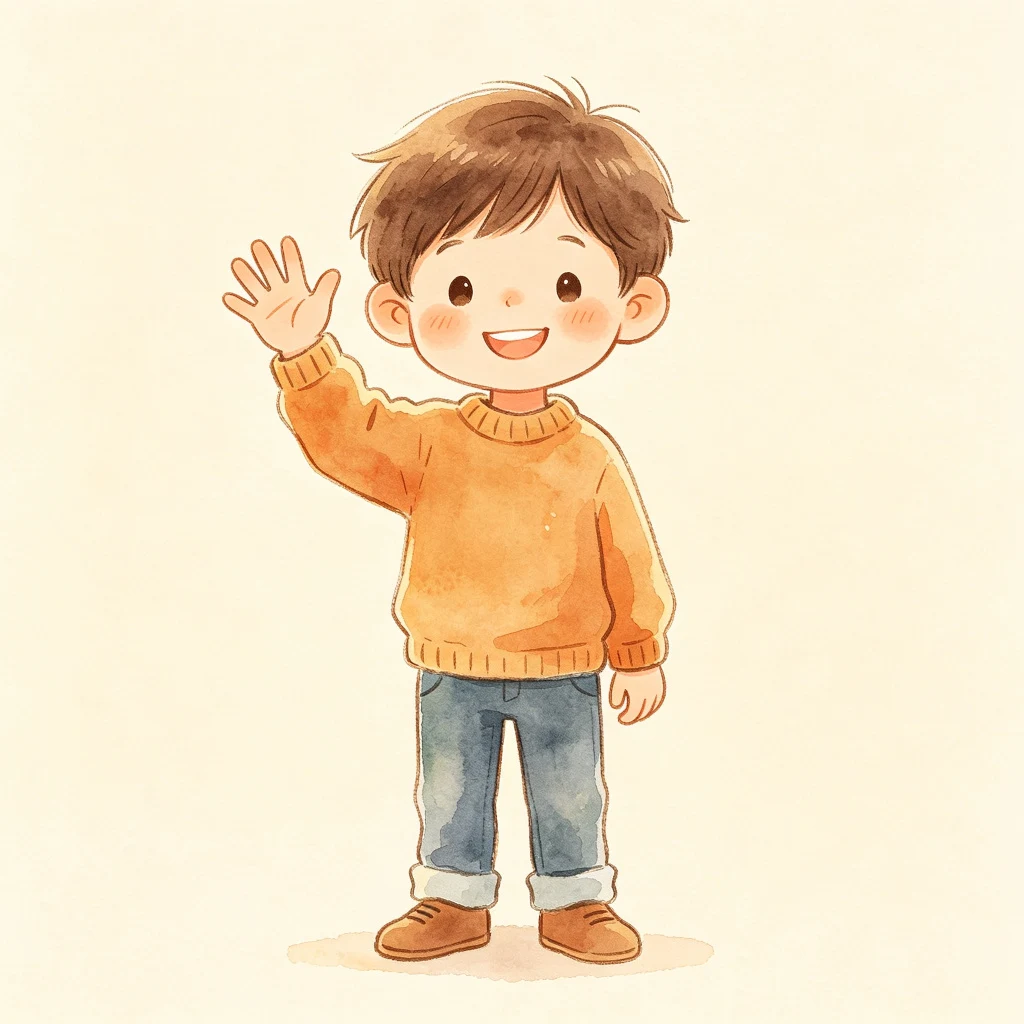 小男孩挥手