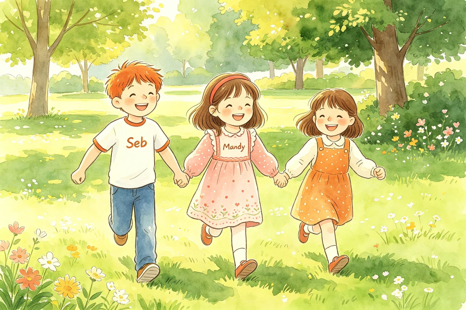Seb, Mandy and Kim playing in the park